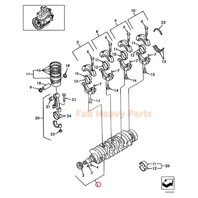 Kurbelwelle SBA115256631 Passend für Shibaura Motor N844 N844T New Holland L160 L170 L215 L565 LS160 LS170 LX565 LX665