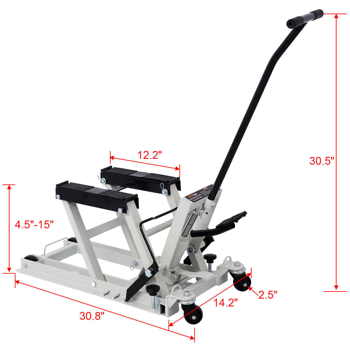 Hydraulic Motorcycle Lift Jack 1500 LBS Capacity ATV Scissor Portable Table na may 4 Wheels Foot-Operated Hoist Stand na may 2xtie Down Grey