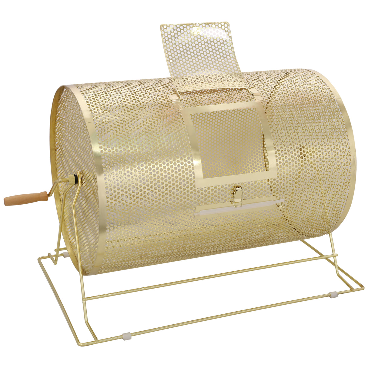 Raffle Drum Holds 10000 Tickets or 300 Ping Pong Balls Metal Lottery Spinning Drawing with Wooden Turning Handle 14.8 x Ø21.26 inch Brass Plated Raffle Spinning Cage for Bingo Ballot