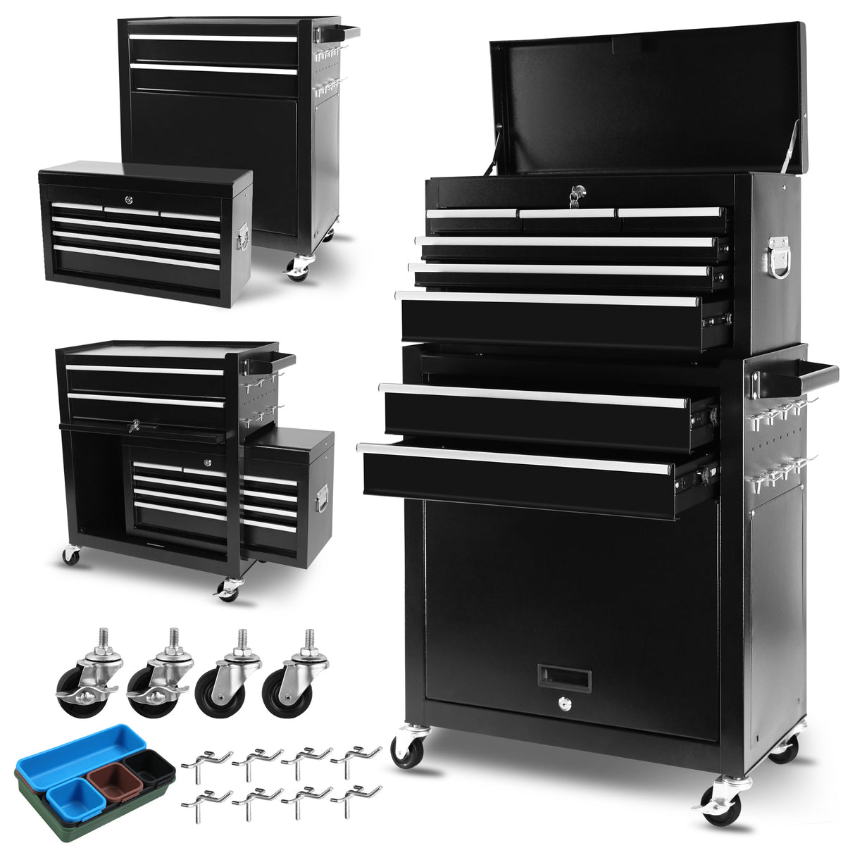 8-Drawer Large Mobile Steel Tool Storage Organizer with Wheels Lock&Liner for Warehouse Workshop