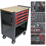 4 Drawers Multifunctional Tool Cart with Tool Set and Wooden Top Black