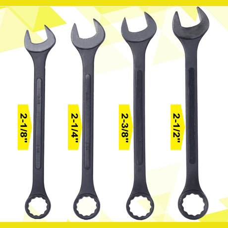 SAE Jumbo Combination Wrench Set Extra Large 4 Piece Storage Bag Included Black Oxide 2-1/8 2-1/4 2-3/8 and 2-1/2-inch