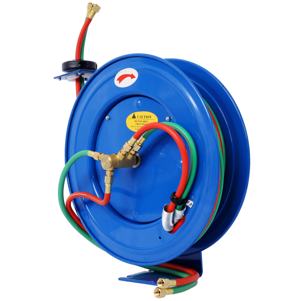 Welding Hose Reel Retractable 1/4 Inch x 50Foot Twin Oxygen Acetylene Rubber Hoses STD Max 200PSI Heavy Duty Industrial Single Arm Construction