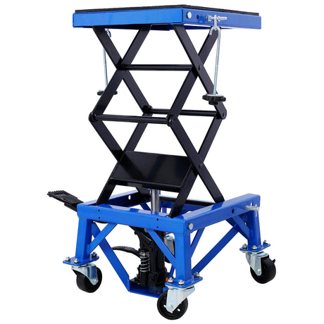 300 lbs Hydraulic Motorcycle Scissor Jack Lift Foot Step Wheels for Small Dirt Bikes Blue