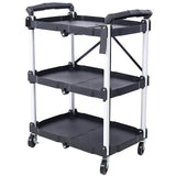 3 Layers Folding Collapsible Service Cart Pack-N-Roll Black 50 Lb. Load Capacity Bawat Shelf