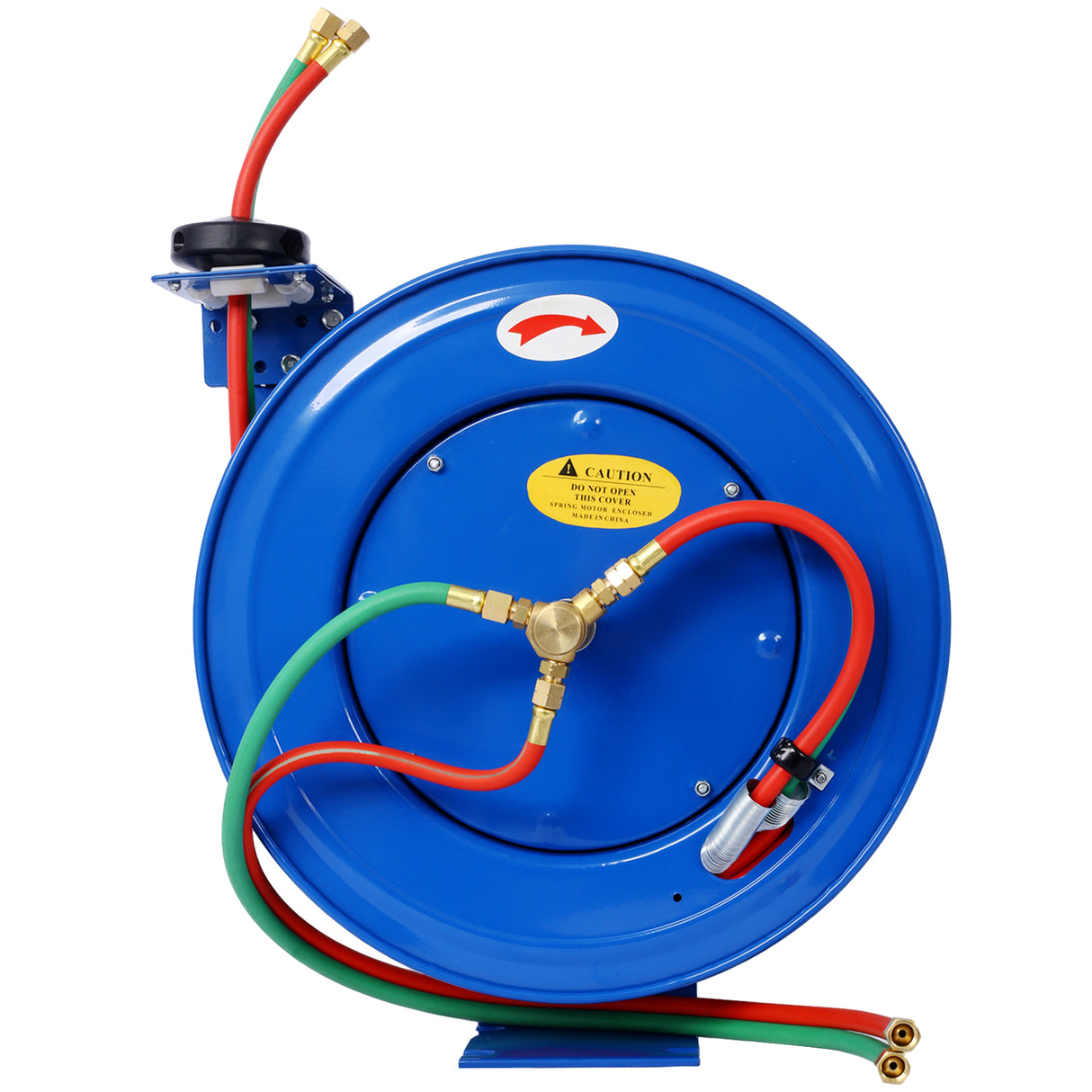 Welding Hose Reel Retractable 1/4 Inch x 50Foot Twin Oxygen Acetylene Rubber Hoses STD Max 200PSI Heavy Duty Industrial Single Arm Construction