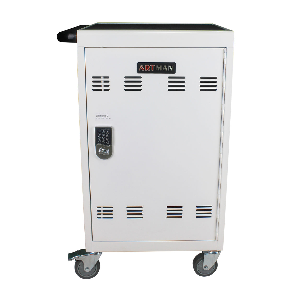 Mobile Charging Cart and Cabinet for Tablets Laptops 30-Device with Combination Lock White