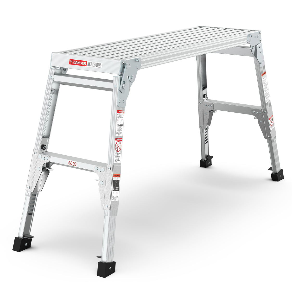 Plataforma de trabajo de aluminio Taburete de gran tamaño Banco portátil plegable 40 "de ancho Pies telescópicos 22" -27.5 "Altura ajustable - Gris