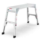 Aluminum Work Platform Large Size Step Stool Folding Portable Bench 40" Width Telescopic Feet 22" -27.5" Height Adjustable--Grey