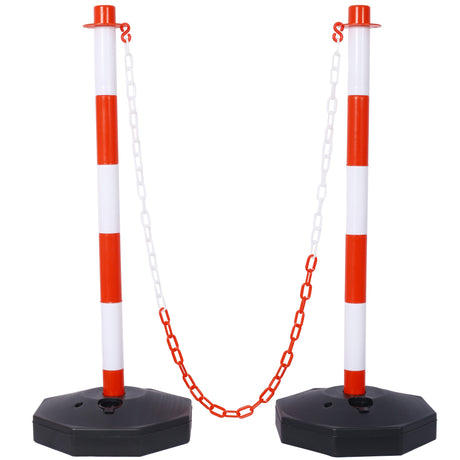 12 Pack Traffic Delineator Post Cones with Fillable Base Adjustable Safety Barrier with 5Ft Plastic Chain Outdoor and Indoor Crowd Control Stanchion for Control and Warning--White+Red