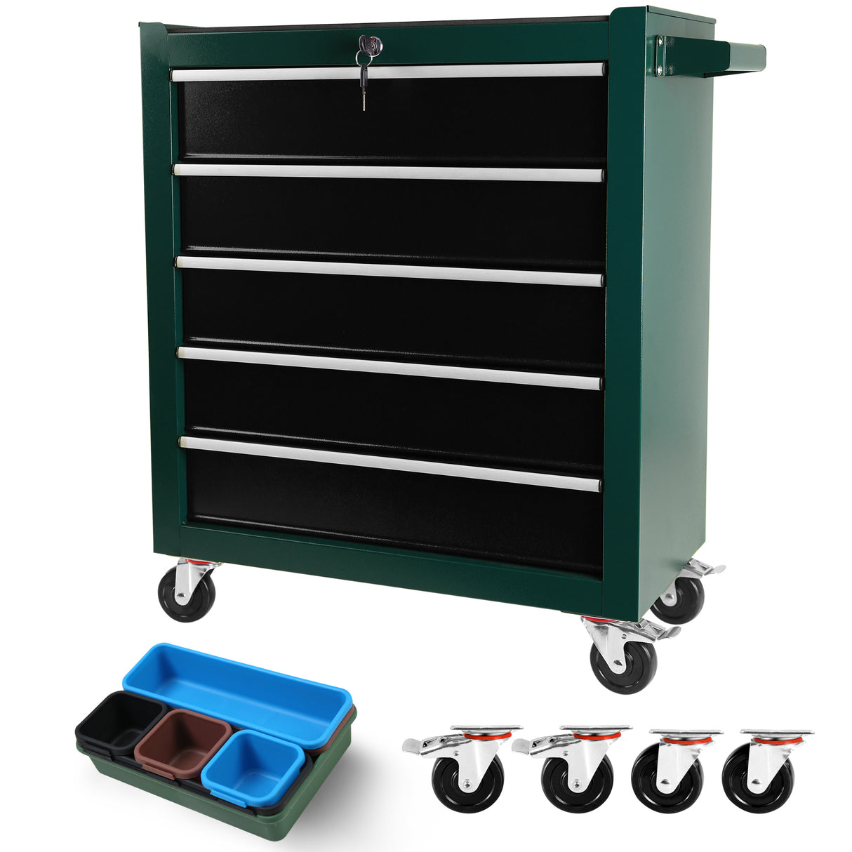 5-Drawers Rolling Tool Chest Cabinet on Wheels na may Keyed Locking System at Drawer Liner na may Link Buckle na Pinagsama sa Malaking Cabinet Set para sa Warehouse Garage