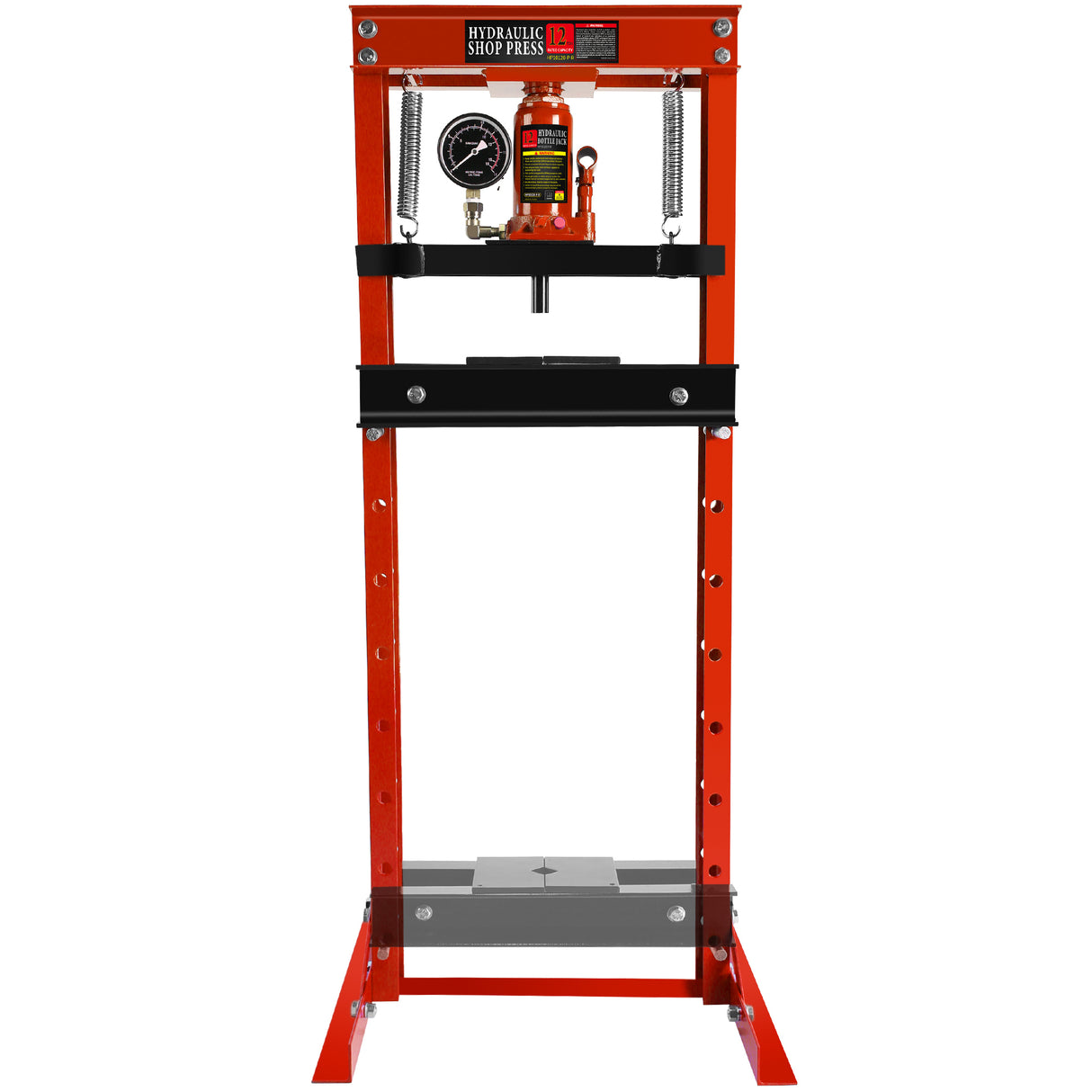 Steel H-Frame Hydraulic Garage/Shop Floor Press na may Stamping Plate Pressure Gauge 12 Ton (24,000 lb) Kapasidad na Pula