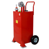 30 Gallon Gas Caddy With Wheels Fuel Transfer Tank Gasoline Diesel Can Reversible Rotary Hand Siphon Pump Storage For Automobiles ATV Car Mowers Tractors Boat Motorcycle (Red)