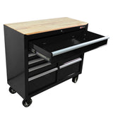 9 Drawers Multifunctional Tool Cart with Wheels and Wooden Top Black