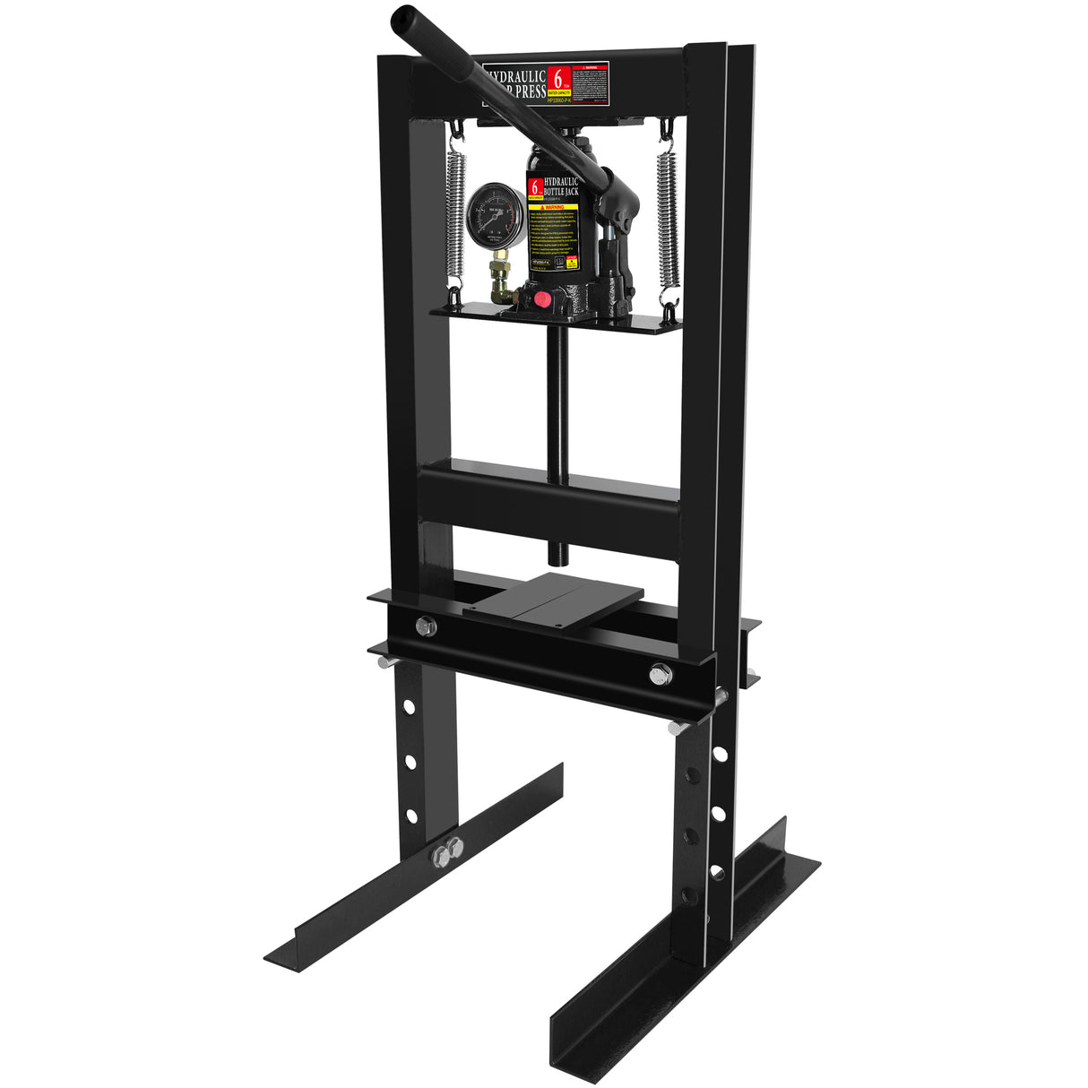 6 Ton Hydraulic Shop Floor Press na may Pressure Gauge Steel H-Frame Steel Plate Naaayos na Working Table Black