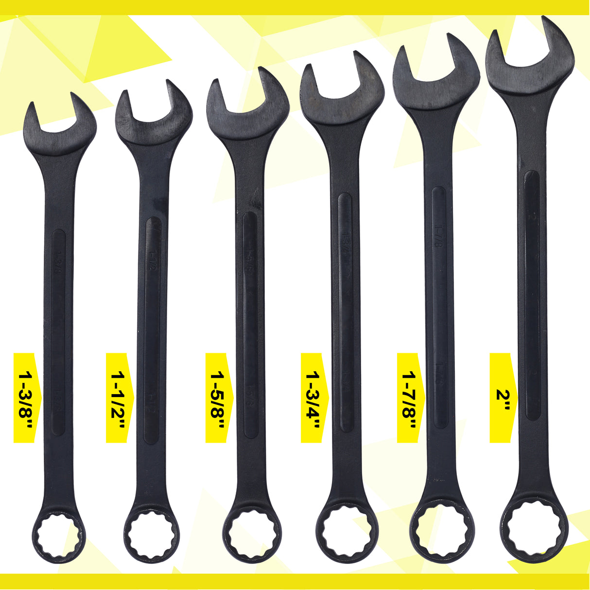 Jumbo Combination Wrench Set Extra Large SAE 1-3/8'' to 2'' Black Oxide with Pouch 6-piece