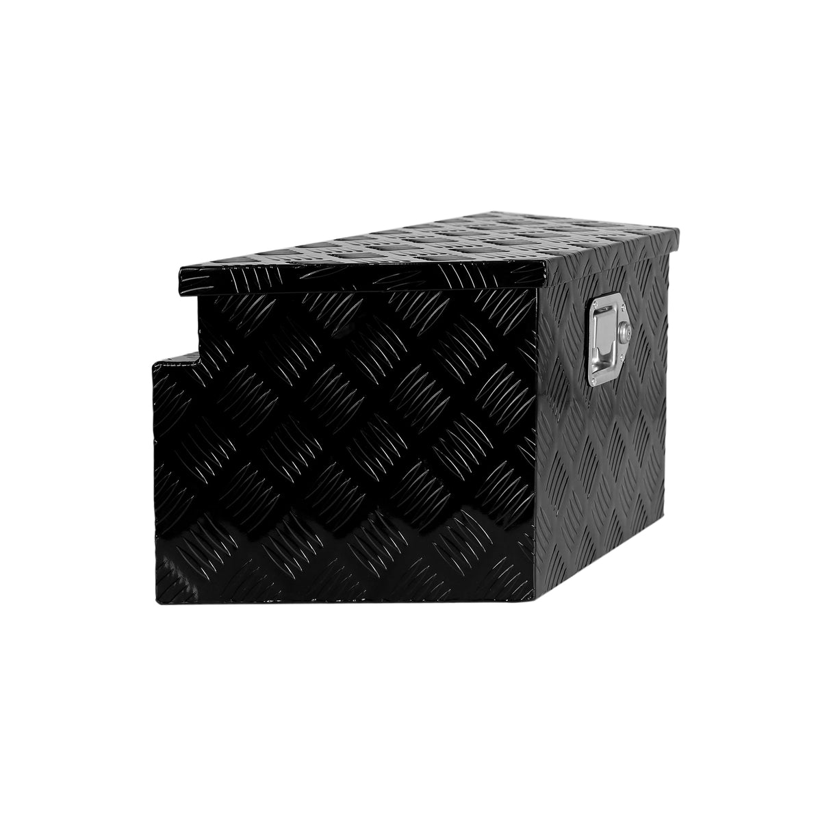 Caja de herramientas chapada en rayas de aluminio de 26 pulgadas para camioneta, camioneta, remolque, lengüeta, organizador de almacenamiento impermeable con cerradura y llaves, negro 26.2 x 13.2 x 12 pulgadas