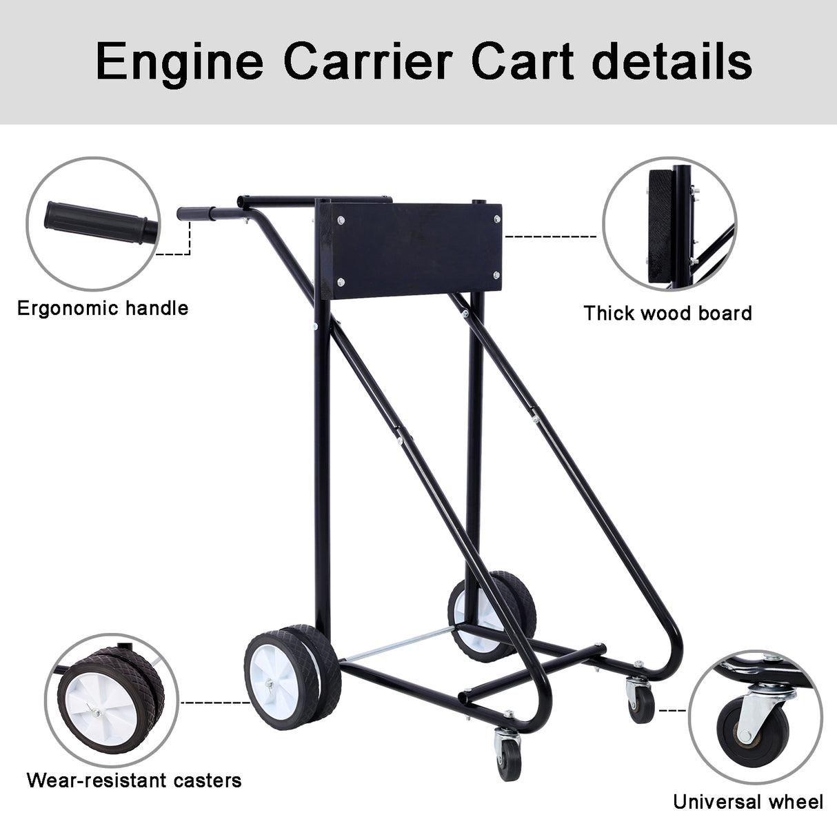 Outboard Boat Motor Stand Engine Carrier Cart Dolly for Storage 315lbs Weight Capacity w/Wheels Black