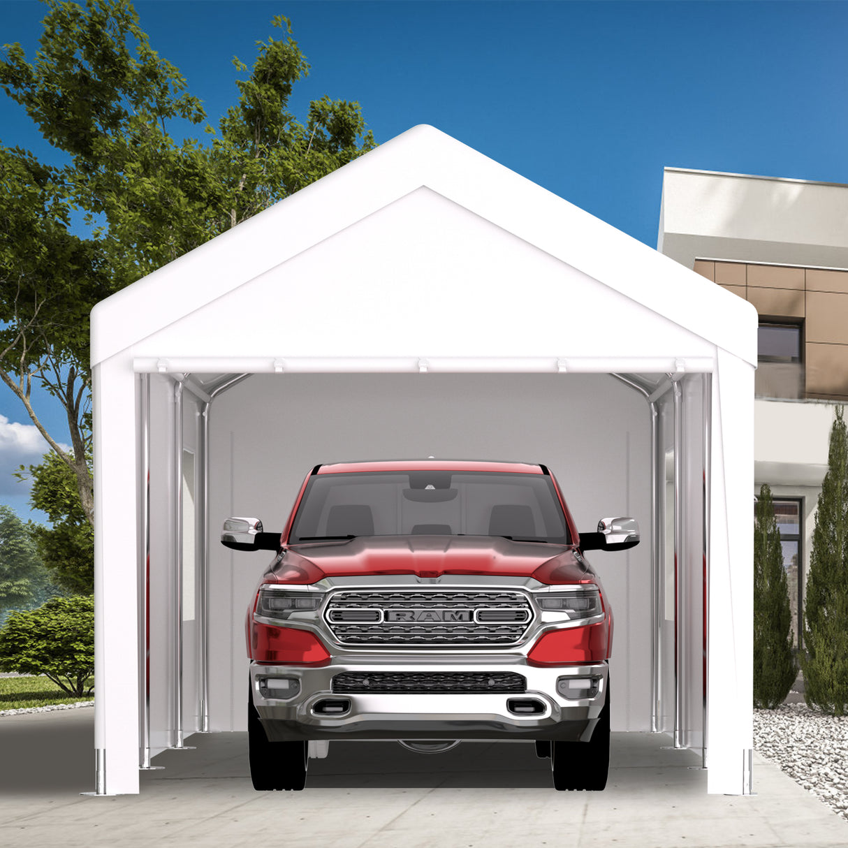 Abri d'auto 10' x 20', auvent de garage portable robuste avec 2 portes enroulables et 4 fenêtres ventilées