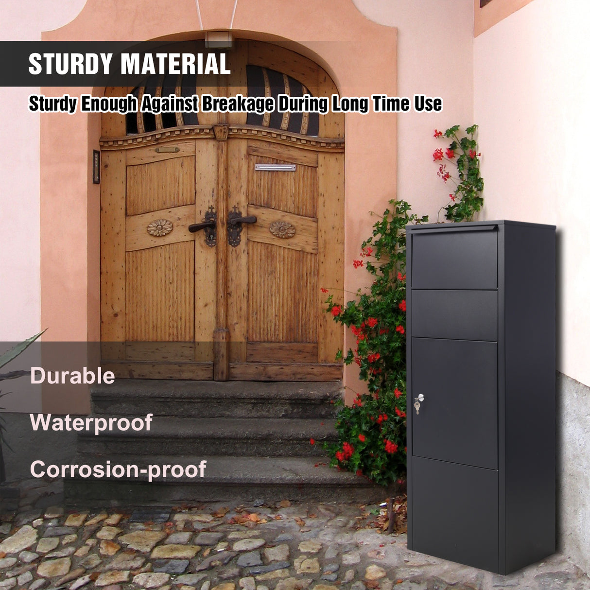 Large Package Delivery Parcel Mail Drop Box Black 10.5" x 15.5" x 41.30" with Lockable Storage Compartment Heavy Duty Weatherproof for Express Mail Delivery for Home & Business Use