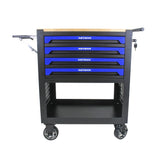 4 Drawers Multifunctional Tool Cart with Wheels and Wooden Top Blue