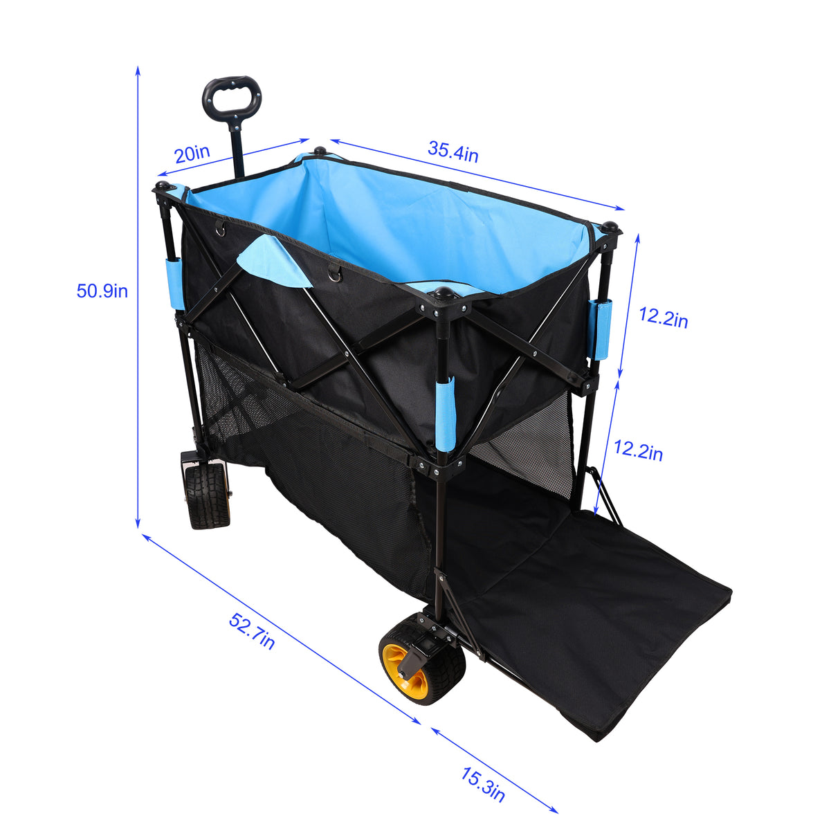 Big Large Capacity Folding Cart Extra Long Extender Wagon Folding Garden Shopping Beach Cart Black Blue