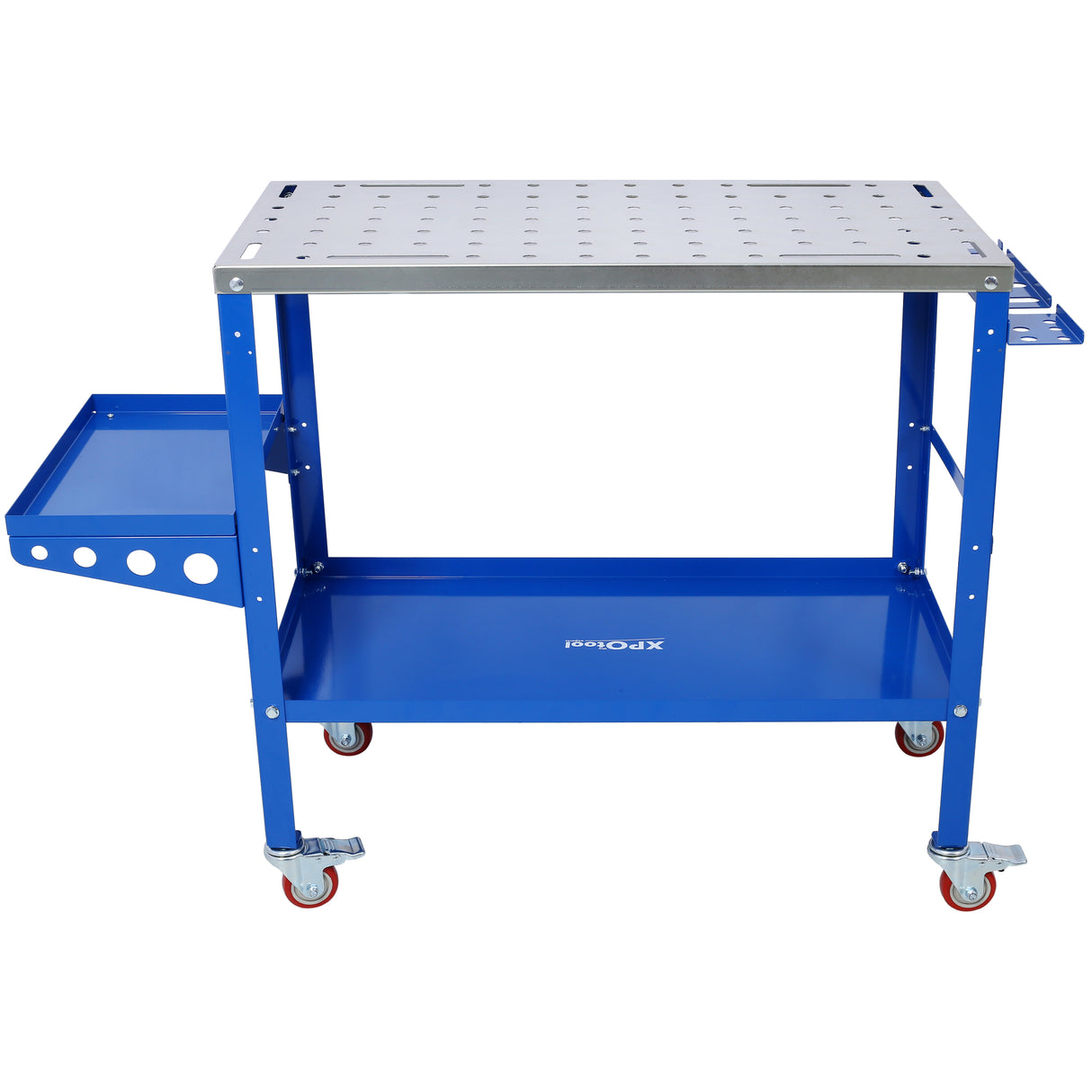 Welding Workbench Table 36"x18" 1200lbs Load Capacity Steel on Wheels Portable Work Bench na may Braking Lockable Casters Tool Slots 5/8-inch Fixture Holes Tray Blue