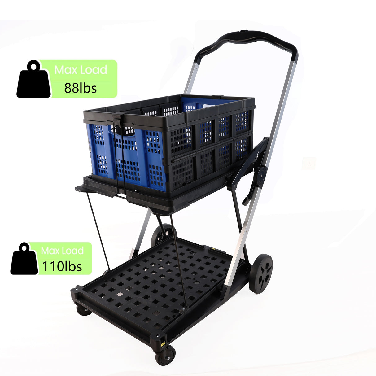 Folding Service Cart with Wheels Double-Decker For Shopping Library Office Warehouse Moving