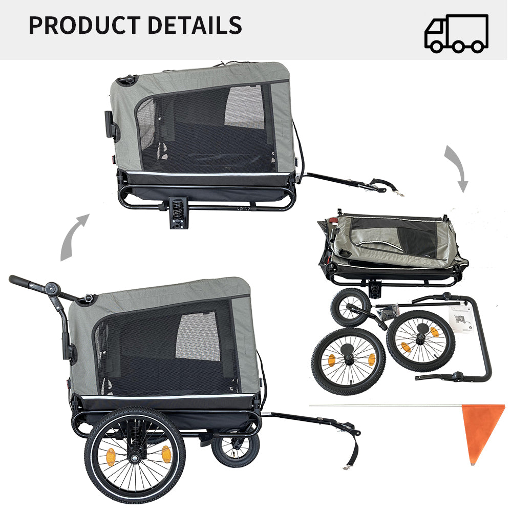 Outdoor Heavy Duty Foldable Utility Pet Stroller Dog Carriers Bicycle Trailer Black Gray 88 lbs Capacity