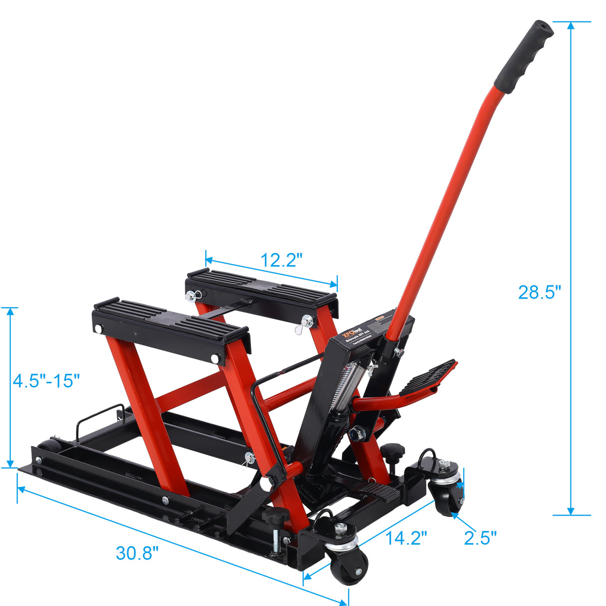 Hydraulic Motorcycle Lift Jack 1500 LBS Capacity ATV Scissor Portable Table with 4 Wheels Foot-Operated Hoist Stand for ATV UTV Powersports