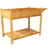 Support de jardinière en bois surélevé à 8 poches avec table d'appoint pliable et étagère de rangement pour herbes/légumes/fleurs - Marron