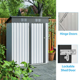 5 X 3 Ft Outdoor Storage Shed Galvanized Metal Garden with Lockable Doors Tool For Patio Lawn Backyard Trash Cans White