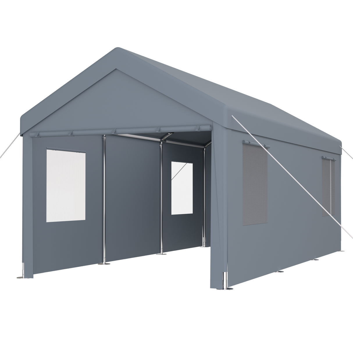 12' x 20' Carport Portable Garage Heavy Duty Canopy with 2 Roll-up Doors & 4 Ventilated Windows for Car Truck Boat Garden Tools--Grey