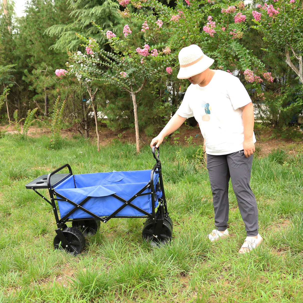 Klappbarer Gartenwagen, Einkaufswagen, Strandwagen, blaues Metall