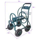 Garden Hose Reel Cart 4 Wheels Portable with Storage Basket Rust Resistant Heavy Duty Water Hose Holder Steel Green