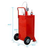 30 Gallon Gas Caddy With Wheels Fuel Transfer Tank Gasoline Diesel Can Reversible Rotary Hand Siphon Pump Storage For Automobiles ATV Car Mowers Tractors Boat Motorcycle (Red)