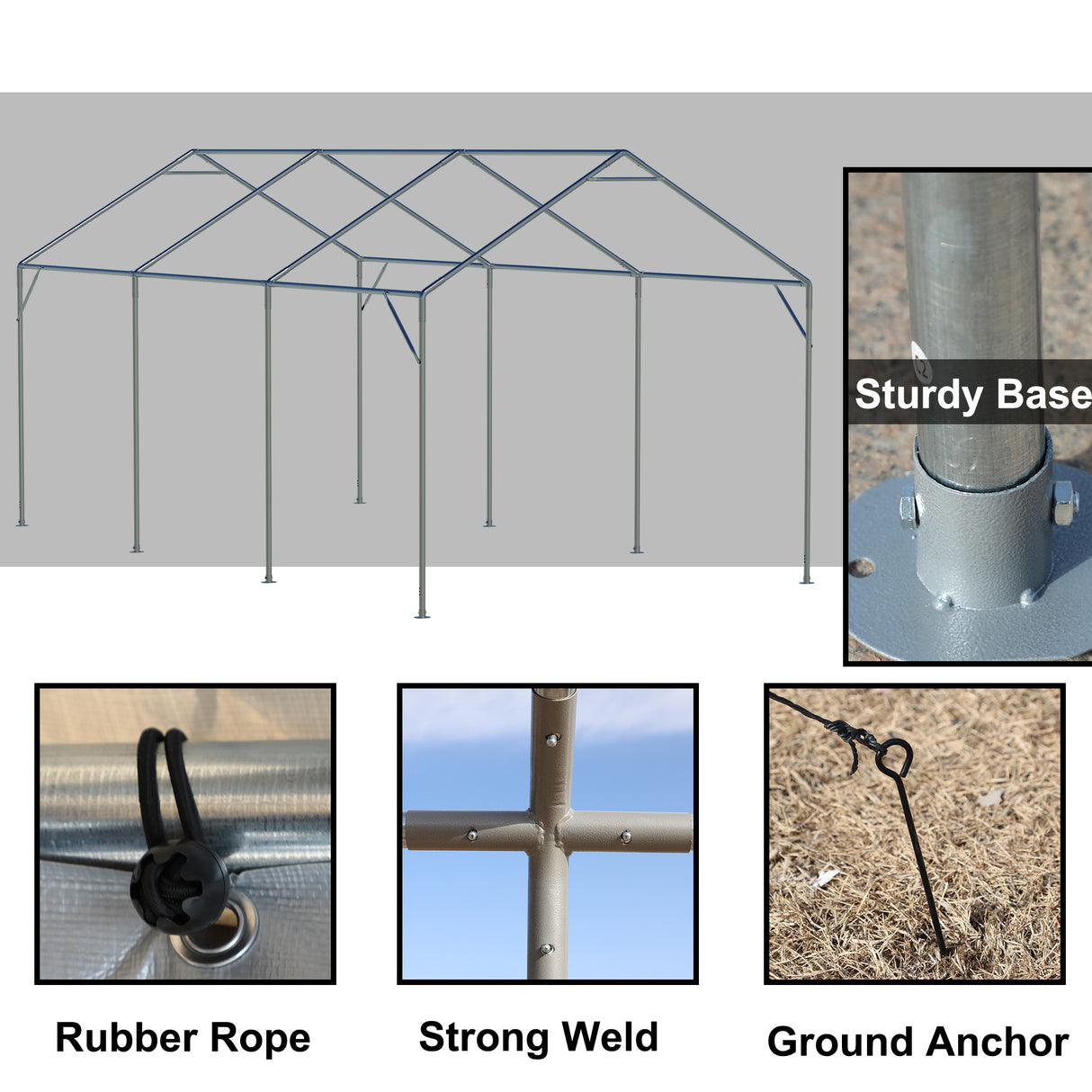 Carport Canopy 10x20 FT Heavy Duty Boat Car Garage na may Matatanggal na Sidewalls at Roll-up Ventilated Windows