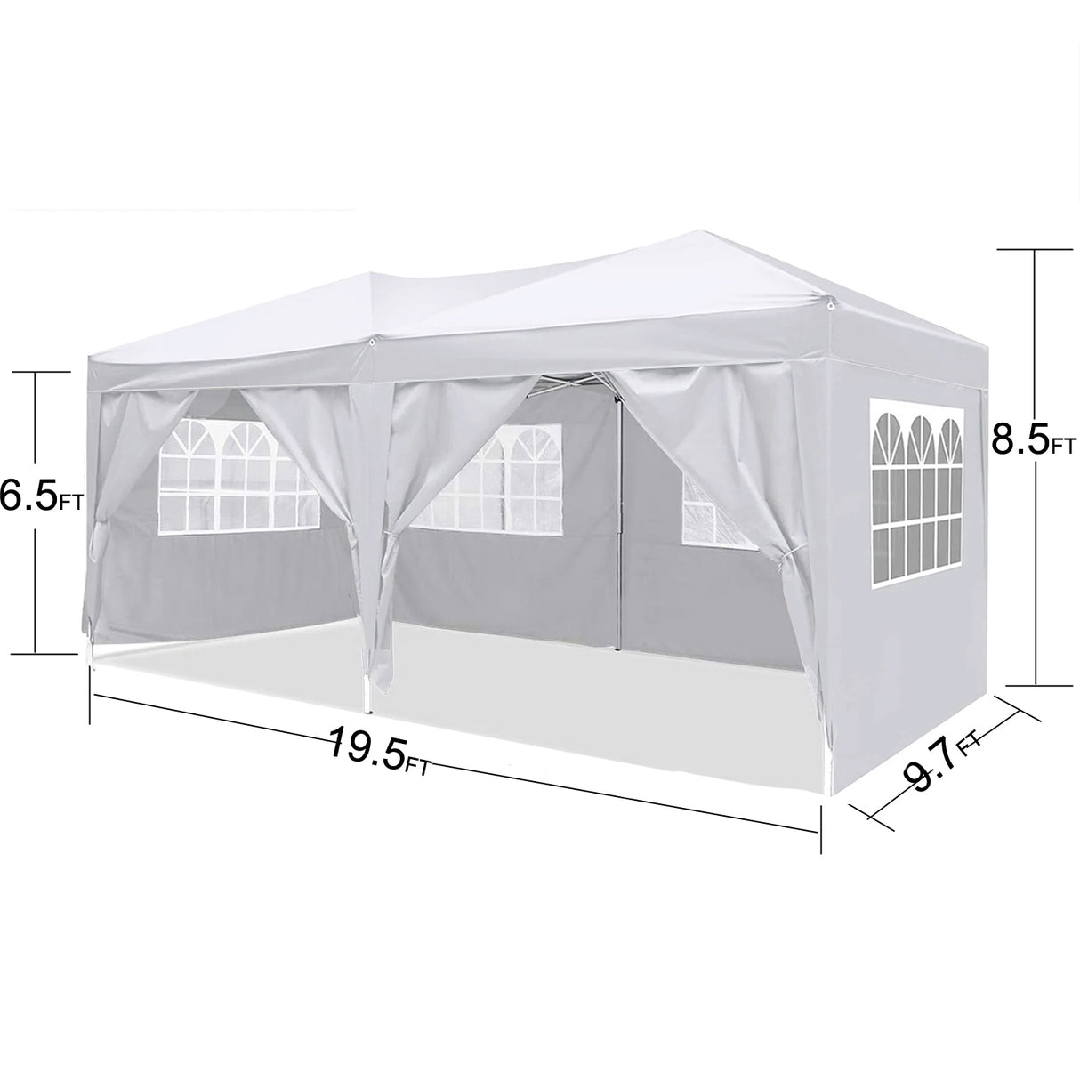 Carpa plegable para fiestas portátil al aire libre con dosel emergente EZ de 10x20 con 6 paredes laterales extraíbles + bolsa de transporte + bolsa de peso de 4 piezas, color blanco