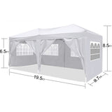 Carpa plegable para fiestas portátil al aire libre con dosel emergente EZ de 10x20 con 6 paredes laterales extraíbles + bolsa de transporte + bolsa de peso de 4 piezas, color blanco