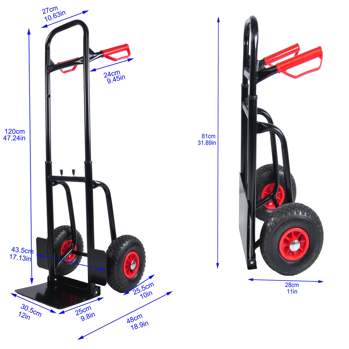 Chariot manuel robuste avec doubles poignées, chariot en acier de 330 lb pour camion à plate-forme mobile avec roues en caoutchouc de 10 "pour déménagement/entrepôt/jardin/épicerie