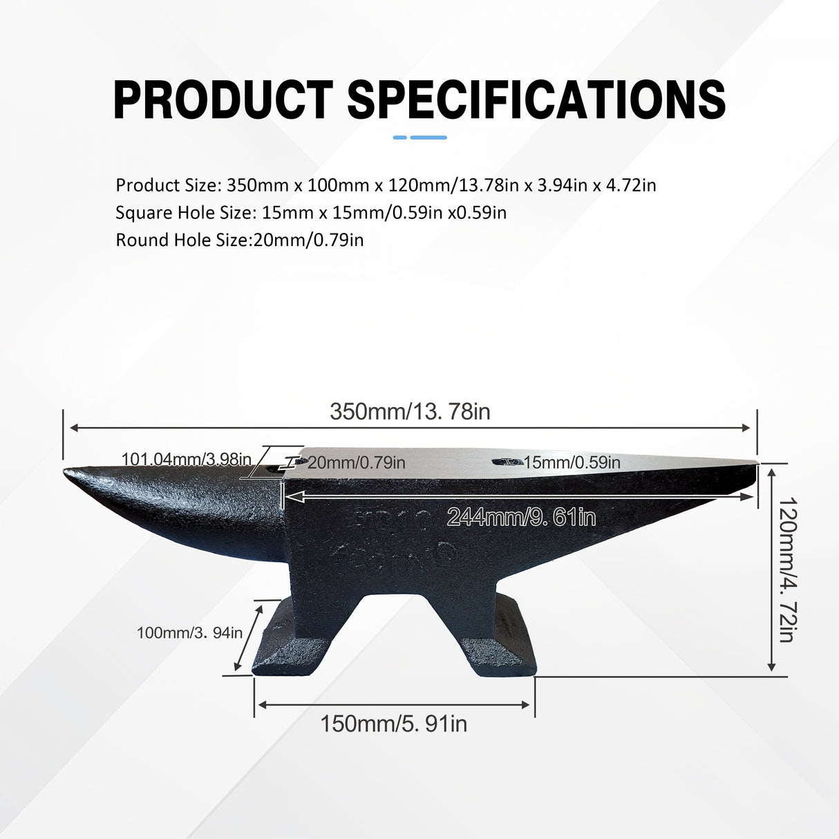 22Lbs Cast Steel Anvil High Hardness Rugged Horn Blacksmith Malaking Countertop at Stable Base na may Round at Square Hole Metalsmith Tool para sa Baluktot at Paghubog