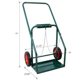 440lbs Capacity Cylinder Cart Welding Hand Truck Large Dual Oxygen Tank Dolly With 10-Inch Solid Rubber Wheels--Green