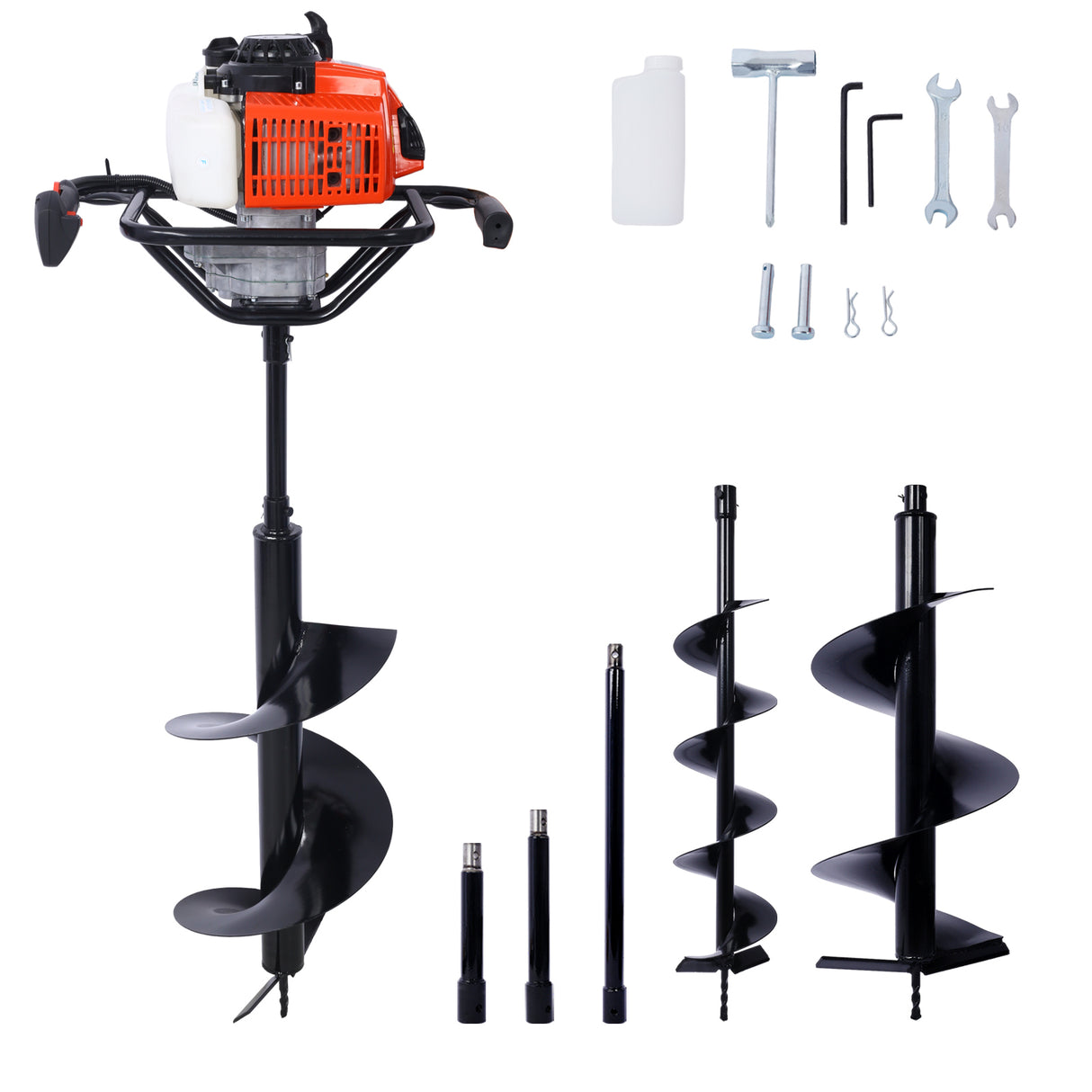 2.7HP Post Hole Digger 63cc Two Person Handle Gas-Powered 2-Stroke Auger Digging Drill Shaft Size 3/4" (Machine Only) EPA COMPLAINT With L6"+L10"+L12" DRILL BITS+EXT ROD KITS--Black