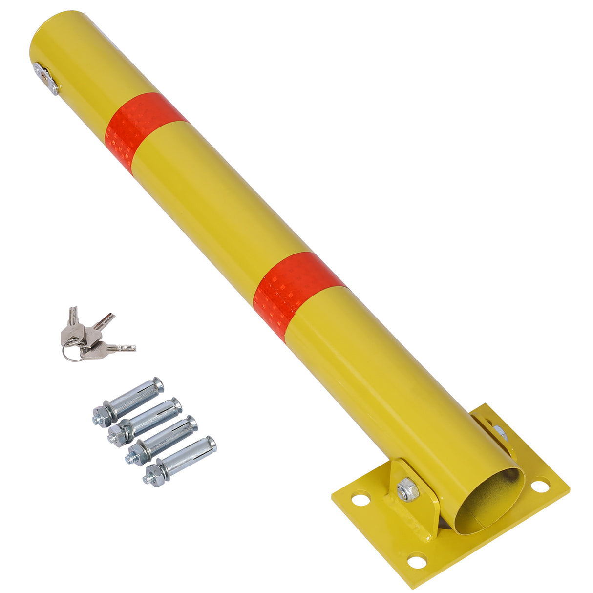 Parking Bollard Pole Barrier with Lock Car Protection Posts Home Garage Street Decor Round--Yellow