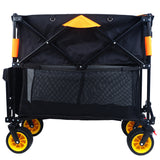 Big Large Capacity Folding Cart Extra Long Extender Wagon Folding Garden Shopping Beach Cart Black Orange