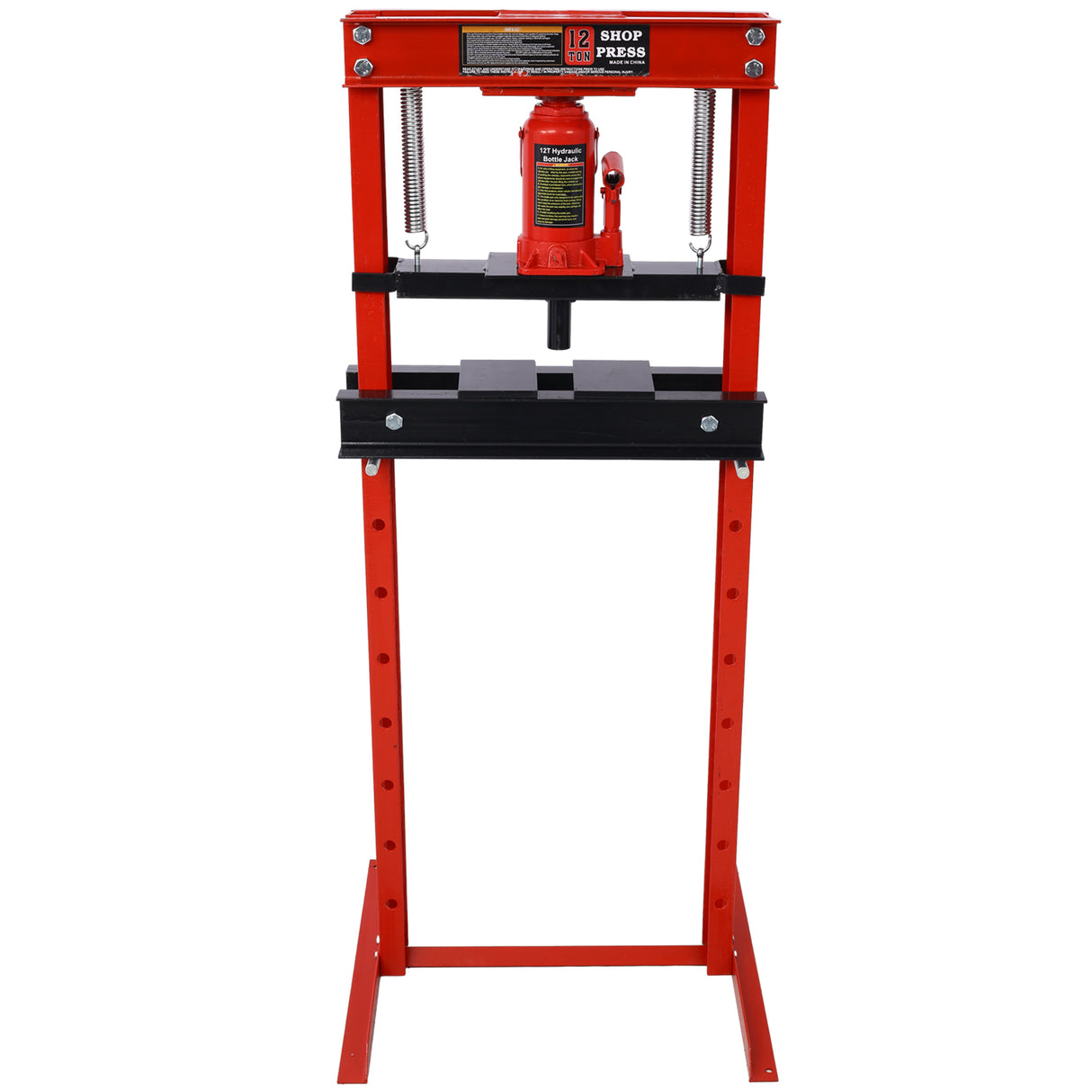 12-Ton Capacity Floor Mount with Press Plates H-Frame Garage Press Adjustable Working Table Height Red