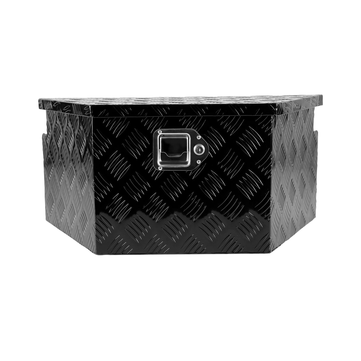 Caja de herramientas chapada en rayas de aluminio de 26 pulgadas para camioneta, camioneta, remolque, lengüeta, organizador de almacenamiento impermeable con cerradura y llaves, negro 26.2 x 13.2 x 12 pulgadas