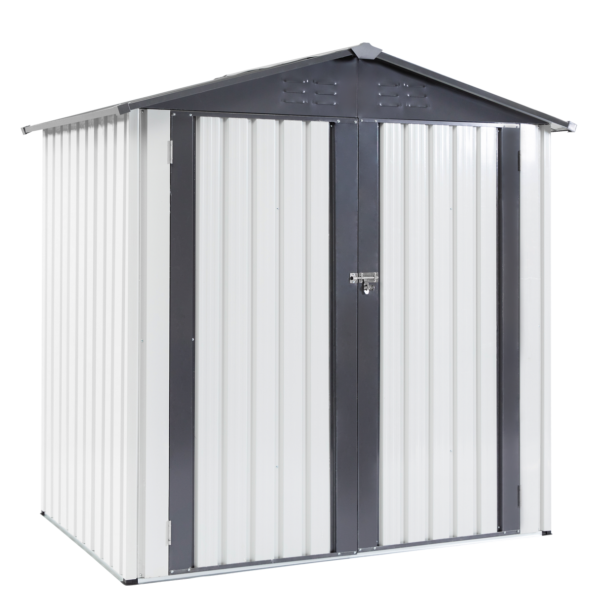 6x4x6ft Garden Metal Storage Shed Outdoor Storing Tools Rainproof Hinge Door Version Gray White