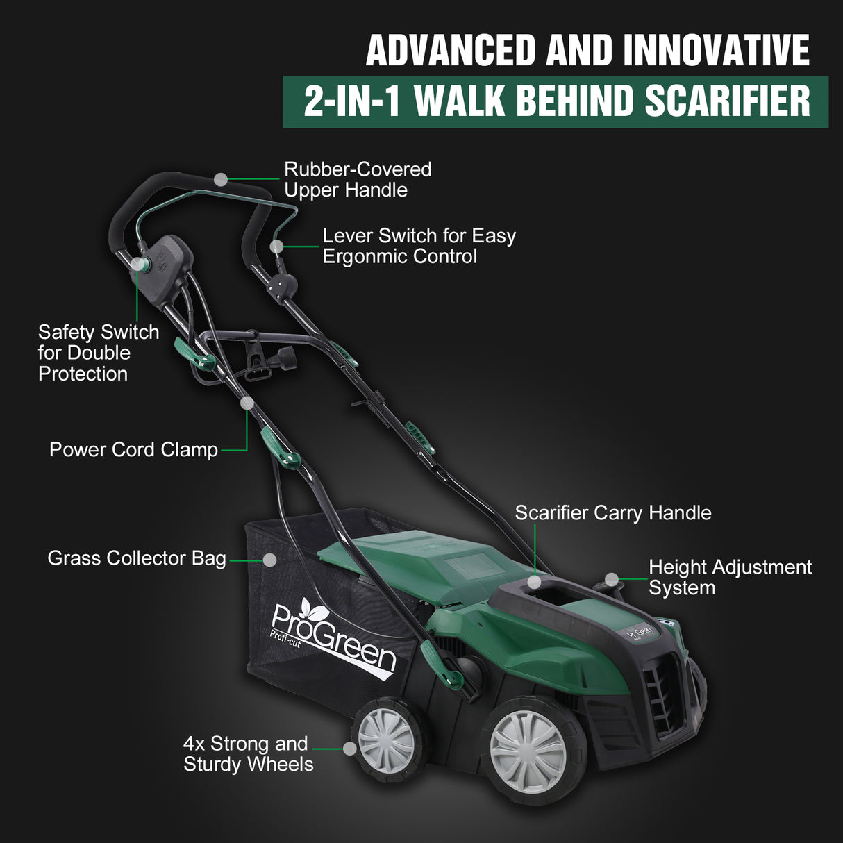 Garden Scarifier 2-in-1 16INCH Dethatcher Scarifier 15 Amp Electric Lawn Dethatcher Naaalis na Collection Bag na Napakalaki 58QT