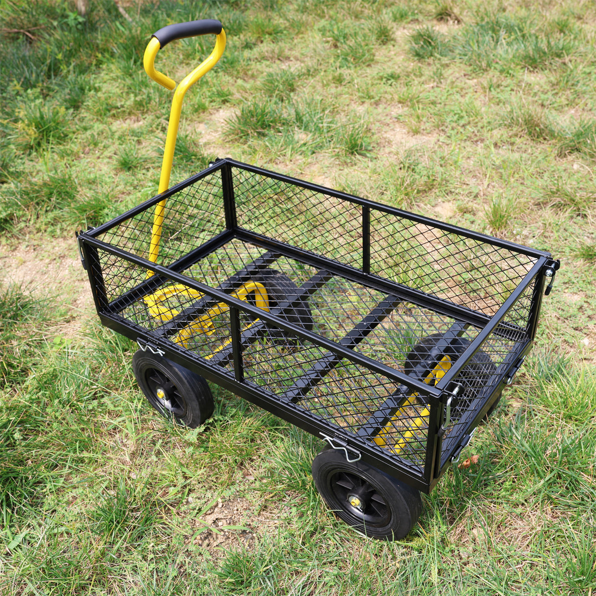 Solid Wheels Tools Wagon Cart Garden Trucks Transport Firewood Black Yellow